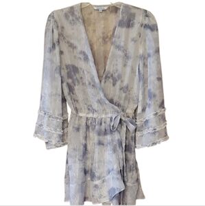 Blue Island NWOT Sheer Silver & Blue Striped Faux Wrap Dress Or Coverup Size‎ XS